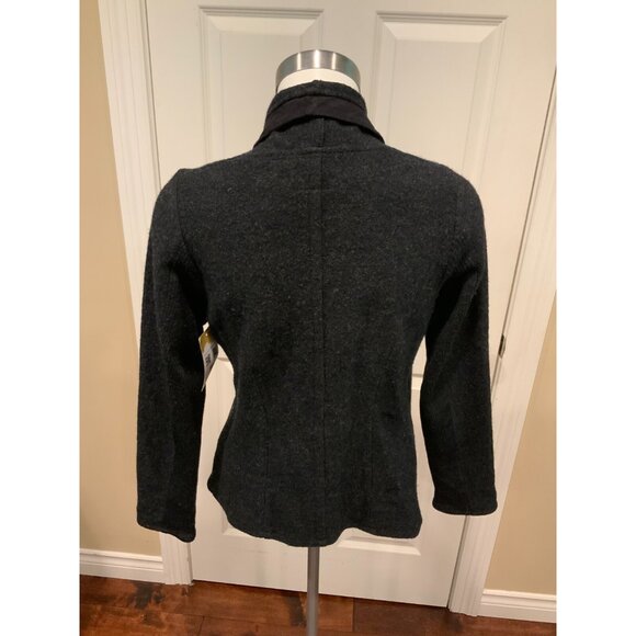 Guinevere Dark Gray 100% Wool Asymmetrical Cardigan W/ Leather Trim, Size Small - Picture 6 of 7